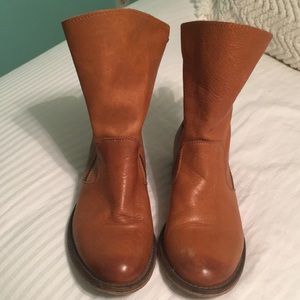 Tan leather mid booties